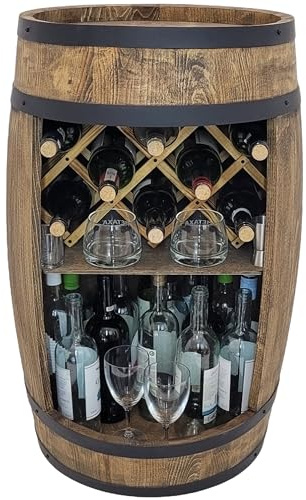 weeco Fassbar mit Weinhalter. Weinregal - Holzfass Hausbar 80x50cm. Minibar Whisky, tonneau bar, fass barschrank, Wooden Barrel