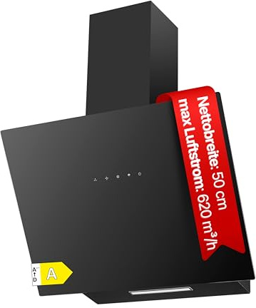 Amica Dunstabzugshaube 50 cm Kaminhaube SensorTouch Schwarz KHF 654 630 S | Abluft, 650 m3/h, 3 Stufen, LED Beleuchtung, Nachlaufautomatik, SensorTouch, leiser Betrieb