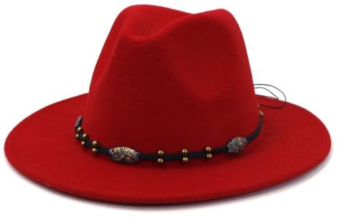 NOAMED Fengyan Hut National Casual Wolle Jazz Hüte Frauen Elegant Fascinator Fedora Hut Panaman Trilby Filzhut, rot, 6 7/8-7 1/8
