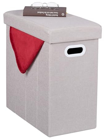 Relaxdays Sitzhocker mit Stauraum, gepolstert, Faltbarer Stoffhocker, Wohnzimmer, Flur, HxBxT: 49 x 48,5 x 27 cm, beige | Wohnzimmer, Flur, HxBxT: 49 x 48,5 x 27 cm