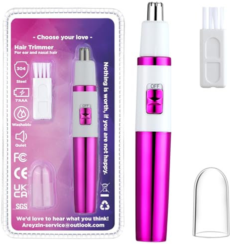 Nasenhaartrimmer Frauen, Damen Schmerzloser Ohr- und Nasenhaartrimmer für Frauen, Augenbrauen Gesicht Ohr Haarschneider Nasenhaarschneider Professionell Wasserdicht, Rose Lila
