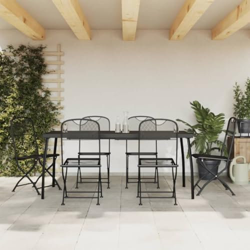 ULUYYUC 7-TLG. Garten-Essgruppe, Fußhocker Gartenbank Hocker Küchensofa Geeignet für Außenbereich Garten Balkon Hinterhof Anthrazit Streckgitter