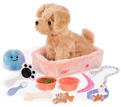 Our Generation - Welpenpflege & Spiel - Haustierbett für Plüschtiere - Spielzeugfutter, Hundeleine & Quietscheball - 46 cm Puppe Zubehör - Fantasievolles Spiel - Spielzeug für Kinder ab 3 Jahren
