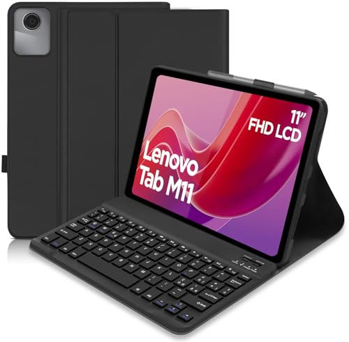 Hofsos Tastiera Custodia per Lenovo Tab M11 2024 11 Pollici,Cover con Tastiera per Lenovo Tab M11, Italiano QWERTY Rimovibile Bluetooth tastiera,Custodia con Supporto Pencil per lenovo tab m11 -Nero