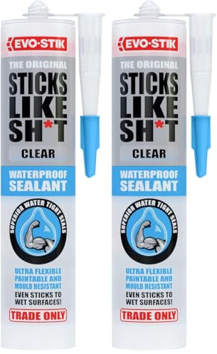 EVO-STIK Sticks Like Sh*t Waterproof Sealant, All-Purpose, Mould resistant, Colour: Clear, Size: 290ml (Pack of 2)