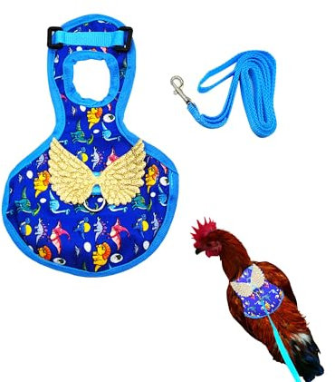 TUKEVA Hühner Trainingsgeschirr bequemes Huhn Trainingsgeschirr Verstellbares Hühnergeschirr mit Leine Hühner- Und Entenweste Atmungsaktives für Huhn, Henne, Ente Oder Gans Lauftraining (Blau)