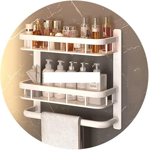 Wandgehäuse mit Eckenlagerung 2-stufiger Dusch-Caddy-Regal-Organizer mit Handtuchhalter, Badezimmer-Duschregale ohne Bohren, Küchen-Gewürzregal (Farbe: Weiß, Größe: 50 cm) (Farbe: Weiß, Größe). ( Colo