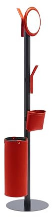 LIMAC Design ERCOLE 5: Standgarderobe mit 5 mit Leder überzogenen Elementen, Garderobenständer, Designer-Kleiderbügel, mit solidem runden Sockel, rot