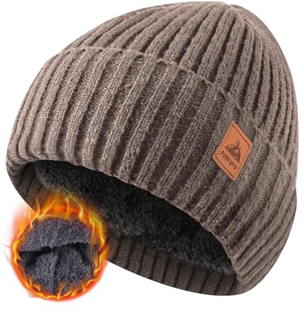 FORVEVO Beanie Herren Winter, Warme Mütze Damen mit Fleece Futter, Weich Wintermütze Männer, Winddichte Strickmützen für Unisex Wärmende,Outdoor Laufen Skifahren(Khaki)