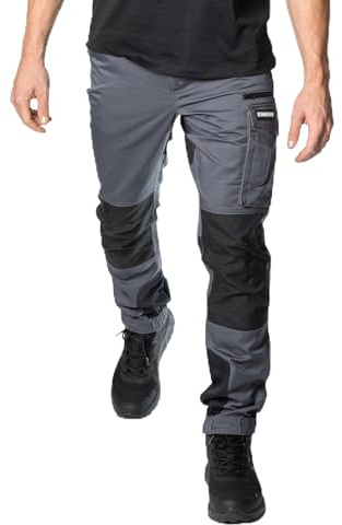 WorkRacer - Arbeitshose Herren Slim-Fit - Robuste Cargohose mit Stretch & CORDURA® | Auch als Outdoorhose ideal für Handwerk, Garten und alle Outdoor Aktivitäten (DE/NL, Alphanum., L, Regular, Grau)