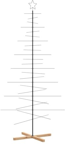 VidaXL Arbre de Noël en Métal avec Base en Bois Noir 210 cm, Support de Sapin en Métal, Décoration de Noël