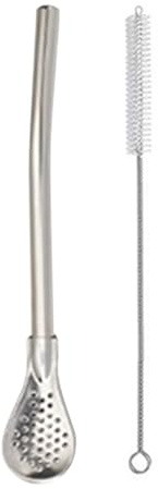Cuchara De Paja – Cuchara De Paja Multifuncional, Cuchara Filtrada De Acero Inoxidable | Cuchara Agitadora Reutilizable Con Cepillo De Limpieza, Cuchara Filtrante Para Bebidas Portátiles P