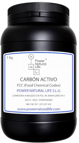 Carbón Activo en Polvo Fino | Power Natural Life | Bote 1 kg | Cumple FCC | Material Adsorbente | Filtrado o Decoloración para la Industria Química, Alimentaria y Farmacéutica