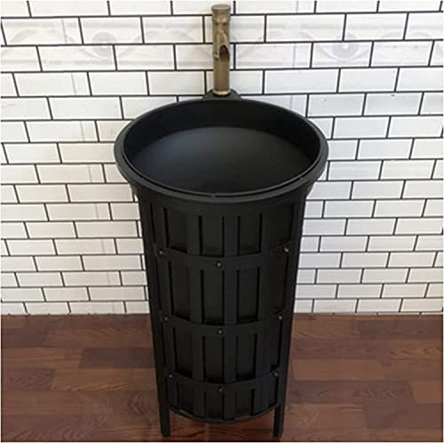 Modern Bathroom Sink with Full Pedestal Black Freestanding Washbasin with Single Sink No Mirror