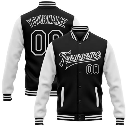 Generisch Personalisierte Herren Baseballjacke Baseball Jacke Oversize Bomberjacken College Jacke Langarm Baseballjacken Teenager Individuelle Namen Nummer Teamnamen (1-White)
