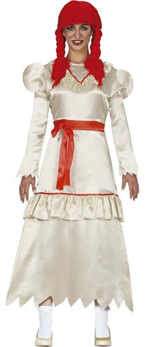 FIESTAS GUIRCA | Verfluchte Puppe Halloween Kostüm Damen – Horror Film Kostüm für Karneval und Fasching inkl. Weißes Kleid mit Roten Schleifen – Killer Doll Kostüm für Damen