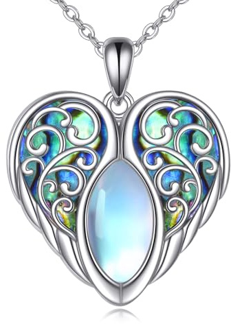 DAYLINLOVE Angel Wings Necklace 925 Sterling Silver Guardian Angel Moonstone Pendant Necklace Wings Jewellery Gifts for Women Mom