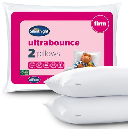 Silentnight Ultrabounce Pillow, Firm Support, Pack of 2 | Bounceback, Comfortable For Side Sleepers, Neck & Shoulder Pain Relief, Machine Washable, Hypoallergenic, 2 Bed Pillows