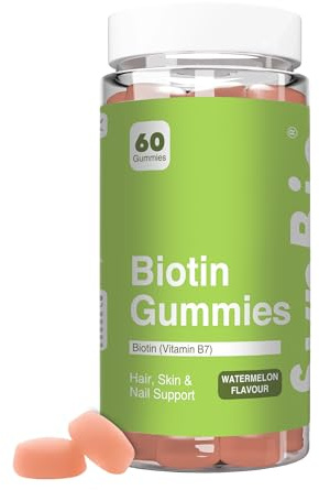 SynBio Biotin Gummies | 5000µg High Strength Biotin | Gelatin Free, Vegan, Nut Free | 60 Watermelon Gummies | Supports Healthy Hair, Skin & Nails