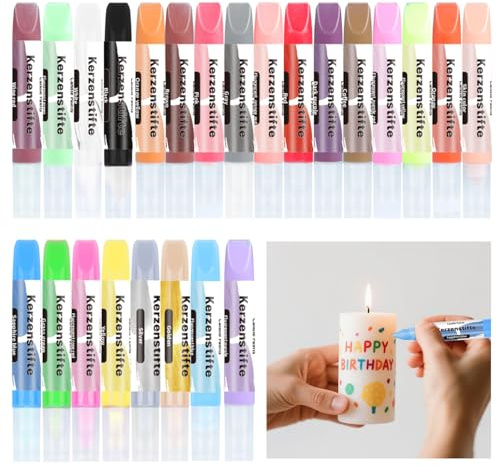 EUDUQ 24 Stück Kerzenstifte,24 Farben Wachsstifte für Kerzen, Candle Pen je 10ml für kerzen,Kerzens Bemalen Set für DIY,ideal zum Gestalten von Taufkerzen,Glas und Keramik