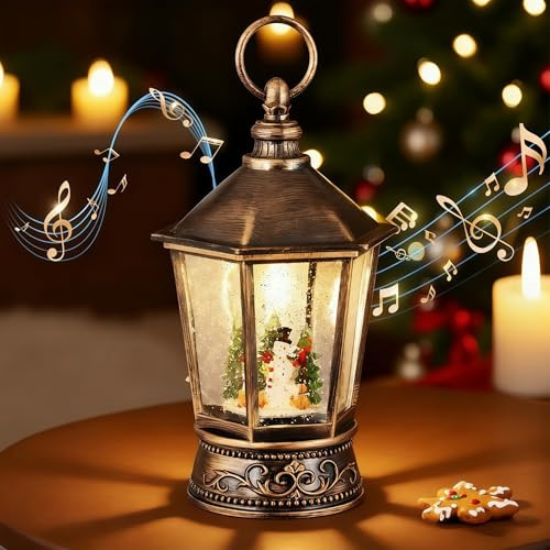 Snorthy Bola de Nieve Navidad Linterna de Globo de Nieve con 8 Canciones Navideñas y Luz Farolillos de Navideñas Alimentado por USB y Batería Bolas de Nieve Navideñas Decoración de Navidad