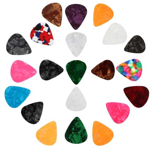 21 Stück Celluloid Picks, Gitarren Plektren, Plektrum für Akustikgitarre, E-Gitarre, Bass, Ukulele, 3 Verschiedene Stärken: 0,46/0,71/0,96 mm