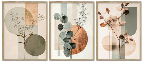 ARTFAVES® Poster Set - Abstract Flower Art 2-3-teilige Bildercollage Wohnzimmer, Schlafzimmer - moderne Wandbilder Trockenblumen, Blumen, Pflanzen - 30x40 cm - mit Rahmen Eiche