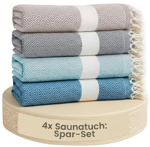 Flora Furora Saunahandtuch Saunatuch 4er Set, Hamamtuch groß 100x200 XXL: lang, platzsparend, leicht | Sauna Handtuch Damen + Herren, Wellness Spa Tuch Saunakilt Zubehör | Fouta Hamam Badetuch groß