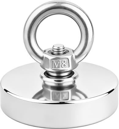 Ösenmagnet für Magnetfischen 220 kg Zugkraft, Ø 75 mm Starker Neodym Magnet mit Griff, Extra Starker Magnete Schwerlast zum Heben, Anheben, Bergung und Suchen