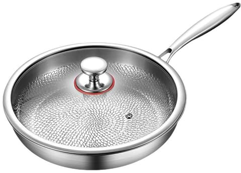 Titan Bratpfanne, Titanium Pfanne Unbeschichtet, Titanium Hammered Pan Pro mit Deckel, Antihaft Titanpfanne 26/28/30/32 cm for Cooking, Multifunctional Pots and Pans Set Mit Deckel,32cm