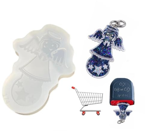 Chooseyours11 Engel Shopping Trolley Token Silicone Mould | 50 Cent Coin Format | Handmade Silicone Mould for Epoxy Resin & UV Resin | Resin Mould Angel Keyring DIY