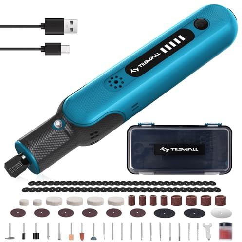Tilswall Utensile multifunzione 8V, Utensile rotativo a 5 velocità, Set accessori multifunzione da 105 pezzi per forare, tagliare, lucidare, levigare (con scatola in plastica)