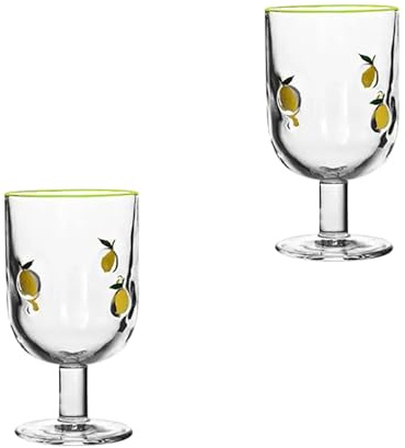 Pocoiau Set di 4 bicchieri in vetro da 360 ml con motivo vintage limone, per cocktail, decorazione acqua e feste