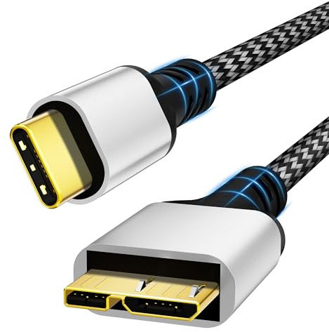 Sewowibo Câble USB-C vers micro-B 10 Gbit/s,gaine nylon 0,5m,USB 3.1,connecteur USB-C mâle vers micro-B mâle,compatible avec disques durs externes Toshiba,Seagate,WD,Galaxy S5,Note 3,etc.