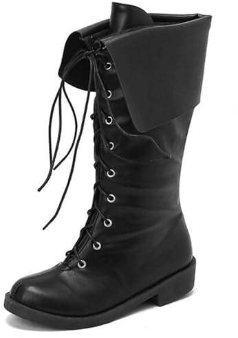 Hykytyhk Damen Mittelalter Renaissance Stiefel Piraten Kostüm High Tube Gebunden Cosplay Schuhe