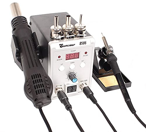 Stazione di Saldatura, 8586 760W 220 2 in 1 Stazione di saldatura Pistola ad aria calda Gun SOLDER SMD BGA. Strumenti di riparazione di saldatura dissaldanti di rilavorazione(SET-1)