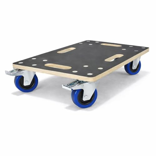 Möbelroller bis 800 kg Tragkraft - aus 18 mm Multiplex Holz mit Rutschfester Siebdruckplatte & 4 Lenkrollen - Transportroller Möbel Rollbrett für Umzug, Werkstatt & Lager (60x80 cm mit Bremse)