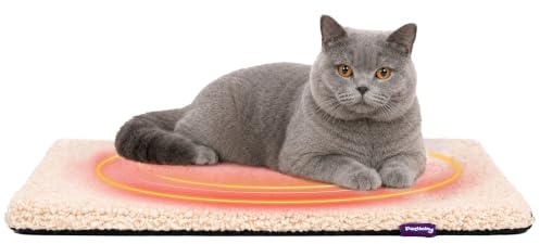Petlicity Self Heating Cat Bed, 60x45cm – No Electricity Required Heated Cat Bed with Noiseless Thermal Film - Machine Washable, Non-Slip Base Cat Heating Pad for Winter - Beige