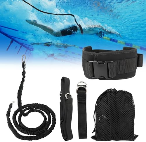 Cintura da allenamento per nuoto, 2,5-7,5 m, corda elastica per nuoto, fasce di resistenza con cintura regolabile e imbracatura fissa, ausili per il nuoto per adulti e bambini