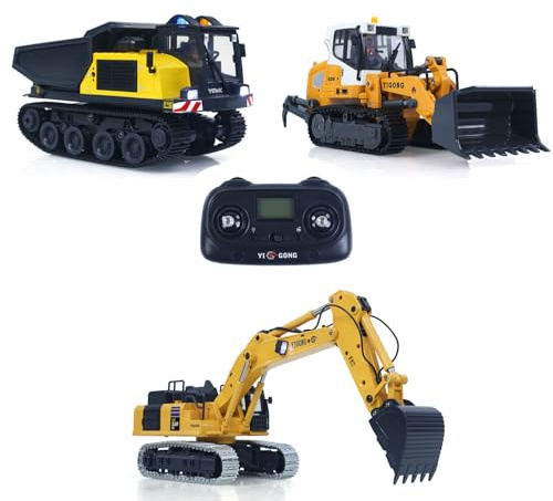 wheelfun 1/50 RTR Ferngesteuerter Bagger PC520, Elektro-RC-Digger LR636, Modell-Crawler-Muldenkipper T14R, Licht- und Soundeinheit, Akku