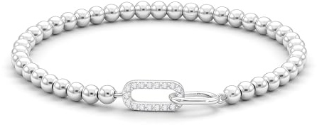 LUXYSODE Beaded Bracelets for Women Cute Dainty Stretch Charm Bracelet with Ball Beads Dainty Stackable Cross Heart Bow Wave Jewelry Gifts Trendy Handmade Jewelry Gift for Her (Paperclip Bracelet)