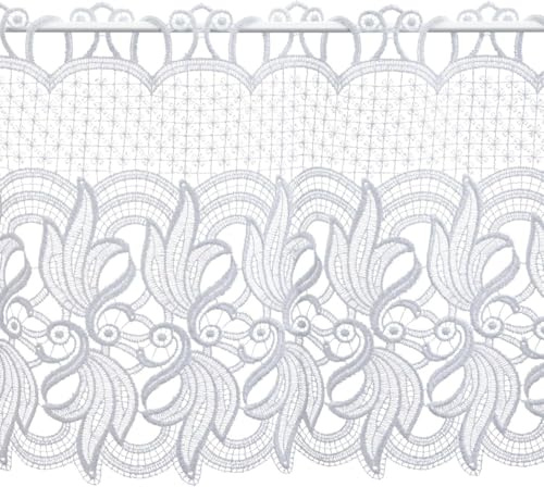 Plauener Spitze Gardine Scheibengardine Champagner HxB 36x64 cm | für Stangendurchzug oben, Hochwertige Guipure-Spitze, Made in Germany