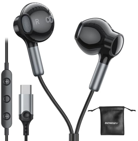 USB C Headphones Type C Earphones for Samsung Galaxy S26 S25 S24 S23 iPhone | USB C Earphones In-Ear Headphones Wired In-Line Microphone Call and Track Control, Noise Isolating Fit, Magnetic Travel Ready