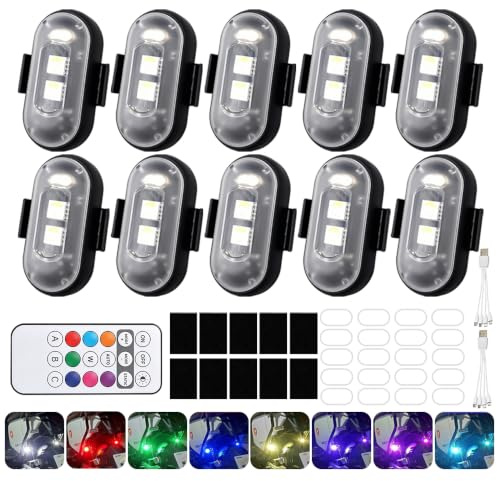 Mineup 10 Pezzi Strobe Drone Light Flash, 8 Colori Dron LED Luci Notturne Di Segnalazione Di Allarme, Luce Stroboscopica Del Drone, Ricarica USB Luci Flash, Luce Lampeggiante a LED Per Droni Moto