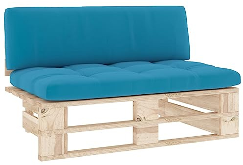 SDWEHBJ Paletten-Mittelsofa aus imprägniertem Kiefernholz, 110 x 65 x 55 cm, Blau, mit Sitz- und Rückenkissen, 16,57 kg