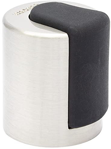 WAGNER Design-Türstopper SCREW - Durchmesser Ø 25 x 30 mm, Zinkdruckguss in Edelstahl-Optik gebürstet, thermoplastischer Kautschuk, schwarz - 15514711