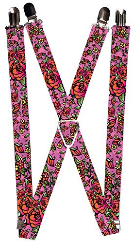 Buckle-Down unisex adults Buckle-down - Born to Blossom Tattoo Suspenders, Multicolor, One Size US