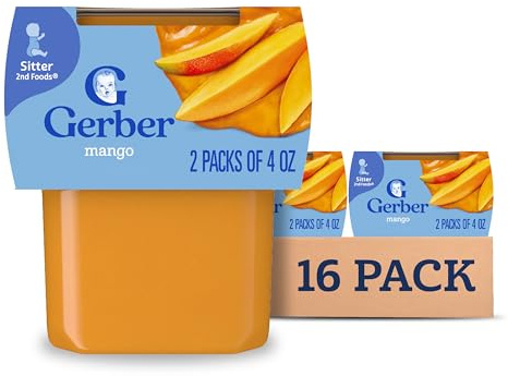 Gerber Stage 2 Baby Food, Mango Puree Tub, No Artificial Colors or Flavors, Baby Puree, 16-Pack