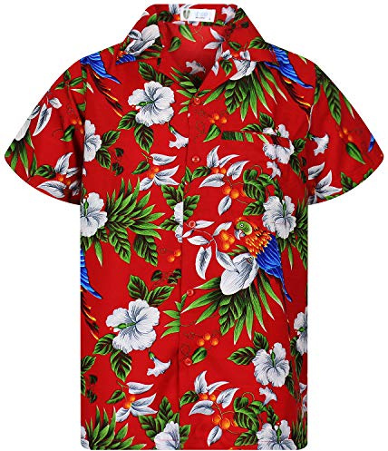 King Kameha Funky-Camicia-Hawaiana, Manica-Corta, Cherryparrot, Rosso, L