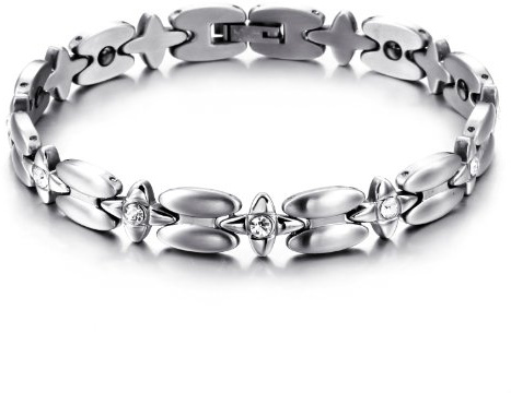 JewelryWe Schmuck Magnet Therapie Kugel Perle Perlen Edelstahl Armband Link Handgelenk Kette Silber Damen